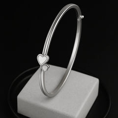 925 Sterling Silver Rhodium Plated Heart Bangle Bracelet for Women
