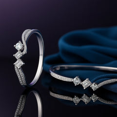 925 Sterling Silver Rhodium Plated CZ Stone Designer Bangle Bracelet