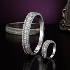 925 Sterling Silver Rhodium Plated CZ Stone Bangle Bracelet for Women