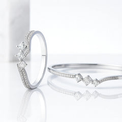 925 Sterling Silver Rhodium Plated CZ Stone Designer Bangle Bracelet