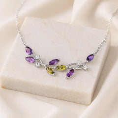925 Sterling Silver Rhodium Plated CZ Multicolor Gemstone Necklace