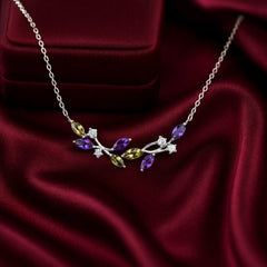 925 Sterling Silver Rhodium Plated CZ Multicolor Gemstone Necklace