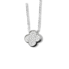 925 Sterling Silver Rhodium Plated CZ Clover Pendant Necklace