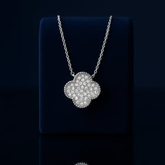 925 Sterling Silver Rhodium Plated CZ Clover Pendant Necklace