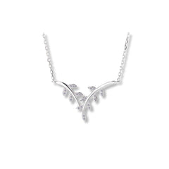 925 Sterling Silver Rhodium Plated CZ Leaf Pendant Necklace