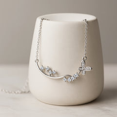 925 Sterling Silver Rhodium Plated CZ Butterfly Floral Pendant Necklace