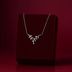 925 Sterling Silver Rhodium Plated CZ Leaf Pendant Necklace