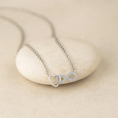 925 Sterling Silver Rhodium Plated CZ Infinity Heart Pendant Necklace