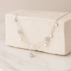 925 Sterling Silver Rhodium Plated CZ Star Layered Pendant Necklace