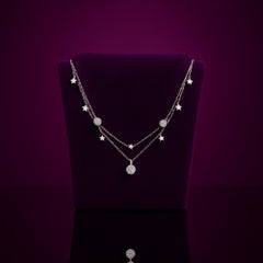 925 Sterling Silver Rhodium Plated CZ Star Layered Pendant Necklace