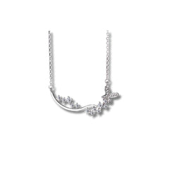925 Sterling Silver Rhodium Plated CZ Butterfly Floral Pendant Necklace