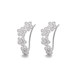 925 Sterling Silver Rhodium Plated CZ Flower Ear Cuffs for Women