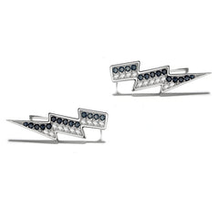 925 Sterling Silver Rhodium Plated CZ Lightning Bolt Ear Cuffs