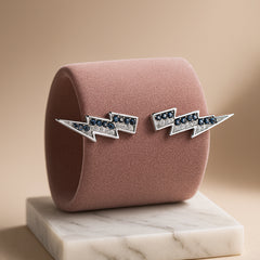 925 Sterling Silver Rhodium Plated CZ Lightning Bolt Ear Cuffs