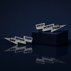 925 Sterling Silver Rhodium Plated CZ Lightning Bolt Ear Cuffs