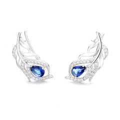 925 Sterling Silver Rhodium Plated CZ Peacock Feather Ear Cuffs