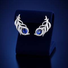 925 Sterling Silver Rhodium Plated CZ Peacock Feather Ear Cuffs