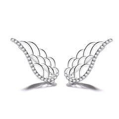 925 Sterling Silver Rhodium Plated CZ Angel Wing Ear Cuffs