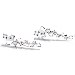 925 Sterling Silver Rhodium Plated CZ Heart Ear Cuffs for Women