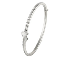 925 Sterling Silver Rhodium Plated Heart Bangle Bracelet for Women