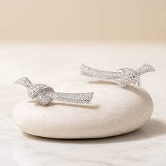 925 Sterling Silver Rhodium Plated CZ Knot Design Ear Cuffs