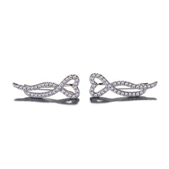 925 Sterling Silver Rhodium Plated CZ Heart Design Ear Cuffs