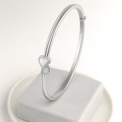 925 Sterling Silver Rhodium Plated Heart Bangle Bracelet for Women