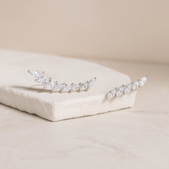 925 Sterling Silver Rhodium Plated CZ Marquise Ear Cuffs for Women