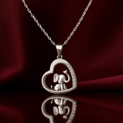 925 Sterling Silver Rhodium Plated CZ Elephant Heart Pendant