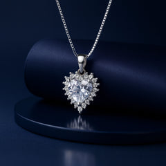925 Sterling Silver Rhodium Plated CZ Heart Pendant Necklace