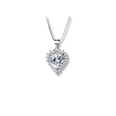 925 Sterling Silver Rhodium Plated CZ Heart Pendant Necklace